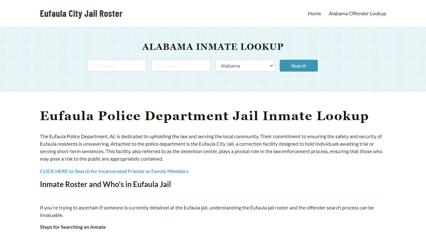 Eufaula Police Department & City Jail, AL Inmate Roster, Arrests, Mugshots