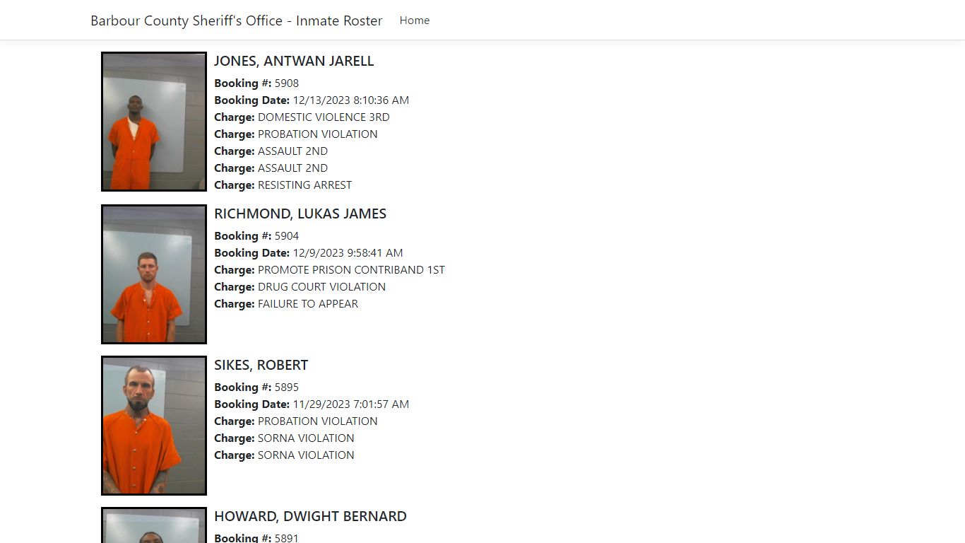 Barbour County Sheriff's Office - Inmate Roster